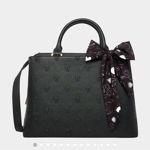 Betsy Johnson Black Satchel with Skull Embossing and Bow